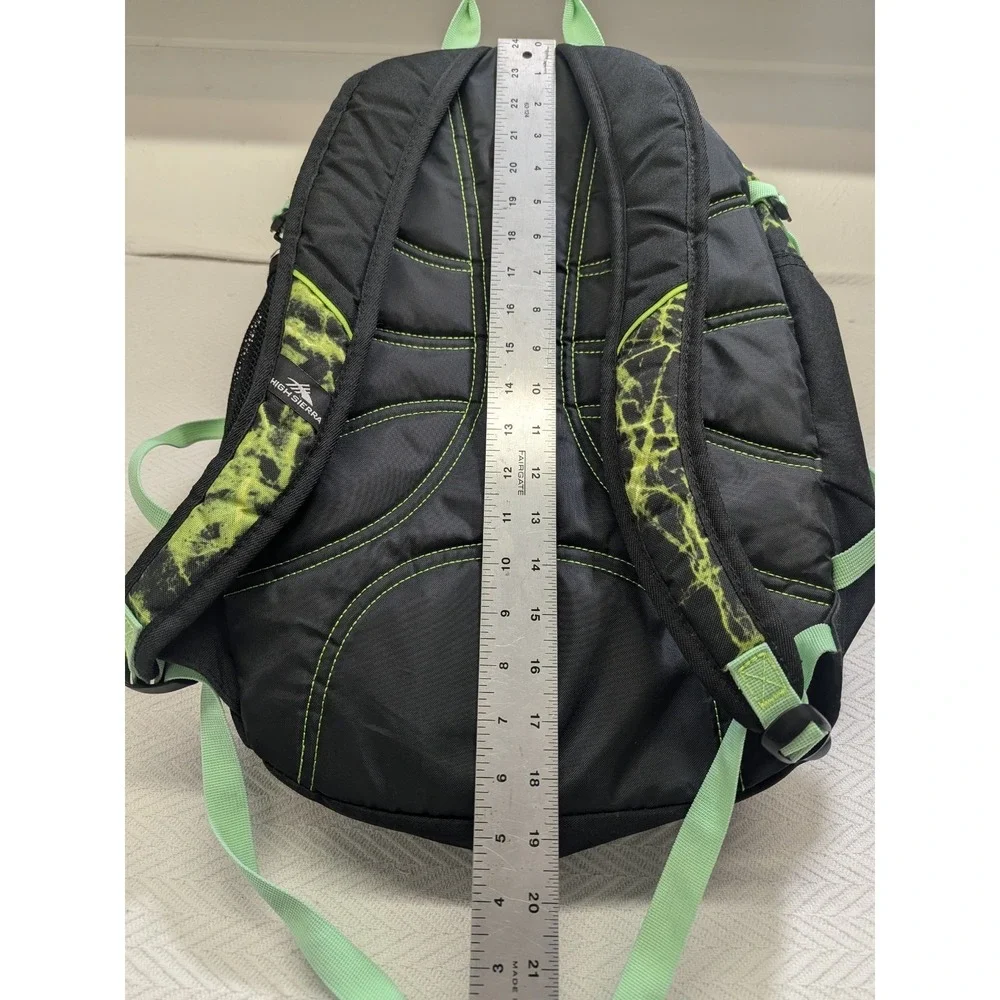 High Sierra Backpack Green Black Lightning Pattern School Hiking Daypack Bag